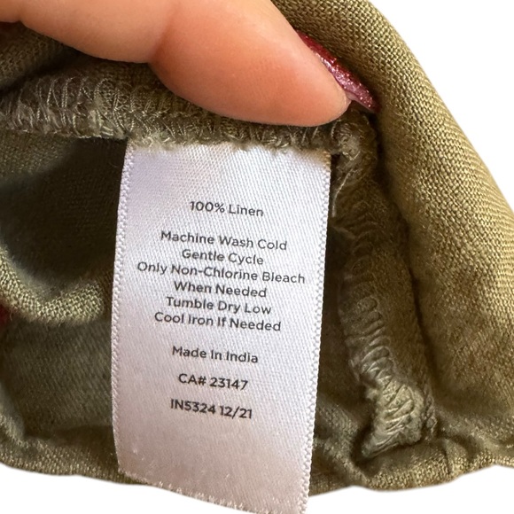 Talbots Linen Olive Green Crop Short Sleeve Tie Top size Large - Picture 6 of 8